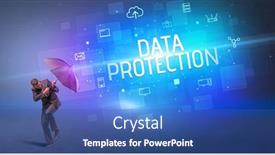  Presentation with umbrella protection - PPT layouts enhanced with businessman-defending-with-umbrella background and a ocean colored foreground