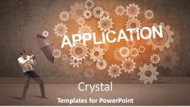  Presentation with defending - PPT theme with businessman-defending-with-umbrella background and a coral colored foreground