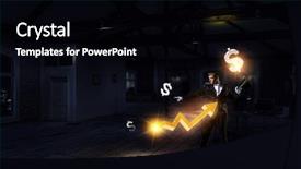  Presentation with magic - Presentation design featuring finance mystery - businessman demonstrating magic mixed media background and a black colored foreground