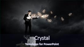  Presentation with magic - Colorful slides enhanced with businessman demonstrating magic mixed media backdrop and a wine colored foreground