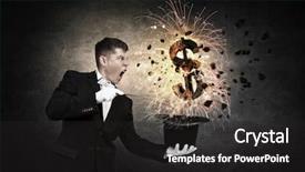  Presentation with magic - Beautiful presentation theme featuring businessman demonstrating magic mixed media backdrop and a dark gray colored foreground