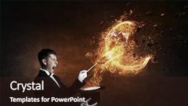  Presentation with magic - Cool new theme with businessman demonstrating magic mixed media backdrop and a  colored foreground