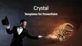  Presentation with magic - Presentation theme with businessman demonstrating magic mixed media background and a  colored foreground