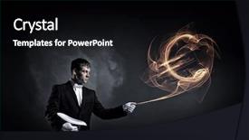  Presentation with magic - Presentation design consisting of businessman demonstrating magic mixed media background and a black colored foreground