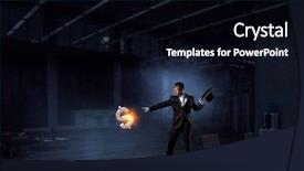  Presentation with magic - Beautiful theme featuring businessman demonstrating magic mixed media backdrop and a black colored foreground