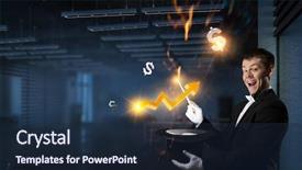  Presentation with magic - Slide deck consisting of businessman demonstrating magic mixed media background and a wine colored foreground