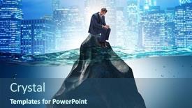  Presentation with island - Slides consisting of businessman-desperate-on-desert-island background and a ocean colored foreground