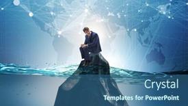  Presentation with desert - PPT theme featuring businessman-desperate-on-desert-island background and a ocean colored foreground