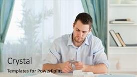  Presentation with cyber credit card crime - PPT layouts featuring businessman destroying his credit card background and a coral colored foreground