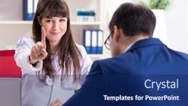  Presentation with health - Slide deck having businessman discussing health issues with doctor background and a navy blue colored foreground