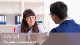  Presentation with health - Amazing slide deck having businessman-discussing-health-issues backdrop and a gray colored foreground