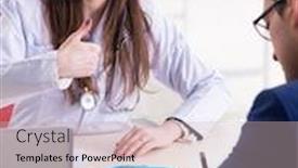  Presentation with doctor discussing parents - PPT theme consisting of businessman-discussing-health-issues background and a soft green colored foreground