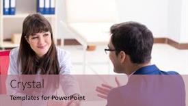  Presentation with doctor discussing family - Presentation theme featuring businessman-discussing-health-issues background and a coral colored foreground