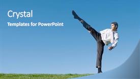  Presentation with karate - PPT theme with businessman doing karate moves background and a teal colored foreground