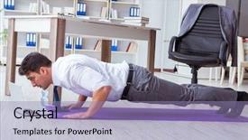  Presentation with sports - PPT theme having businessman doing sports at his background and a light blue colored foreground