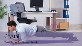  Presentation with corruption in sports - Beautiful theme featuring businessman doing sports in office backdrop and a coral colored foreground