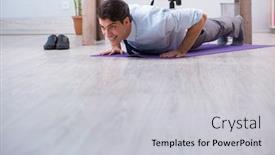  Presentation with orthopedic surgery sports - PPT theme having businessman-doing-sports-in-office background and a light gray colored foreground