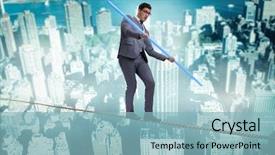  Presentation with risk - PPT layouts consisting of doing tightrope walking in risk background and a light blue colored foreground