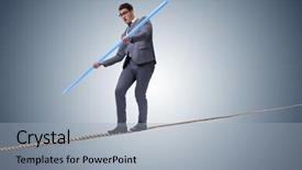  Presentation with risk - Theme featuring businessman doing tightrope walking background and a light gray colored foreground