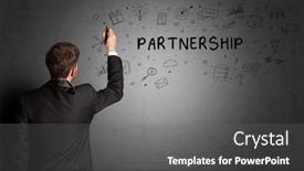  Presentation with partnership - Presentation design with businessman-drawing-a-creative-idea background and a gray colored foreground