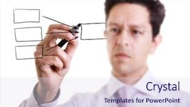  Presentation with quality control chart - PPT theme consisting of businessman drawing a flowing chart background and a sky blue colored foreground