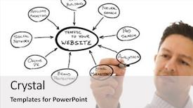  Presentation with schema - Slides with businessman drawing a marketing website background and a light gray colored foreground