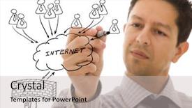  Presentation with web security - Slides enhanced with businessman drawing a security plan background and a light gray colored foreground