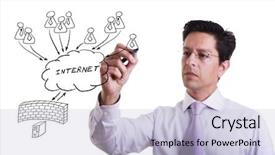  Presentation with firewall - PPT theme consisting of businessman drawing a security plan background and a lemonade colored foreground