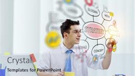  Presentation with idea - PPT theme enhanced with businessman-drawing-business-idea-sketch background and a light blue colored foreground