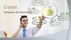  Presentation with idea - PPT theme having businessman-drawing-business-idea-sketch background and a cream colored foreground