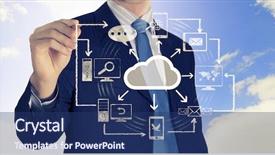  Presentation with mobile computing - Audience pleasing slide deck consisting of businessman drawing business plan computing backdrop and a ocean colored foreground