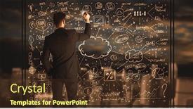  Presentation with business plan - PPT theme enhanced with businessman drawing business plan on glass window with bokeh background background and a tawny brown colored foreground
