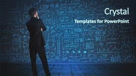  Presentation with women glass ceiling business cartoon - Audience pleasing slides consisting of businessman drawing business schemes backdrop and a ocean colored foreground