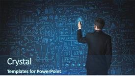  Presentation with women glass ceiling business cartoon - Cool new slide deck with businessman drawing business schemes backdrop and a ocean colored foreground