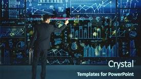  Presentation with statistics - PPT theme with businessman drawing business statistics background and a ocean colored foreground