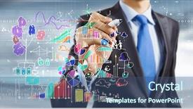  Presentation with marketing strategy - Beautiful presentation design featuring businessman drawing business strategy backdrop and a ocean colored foreground