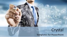  Presentation with marketing strategy - Cool new theme with businessman drawing business strategy backdrop and a light blue colored foreground