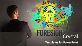  Presentation with foresight - PPT theme with businessman-drawing-colorful-light-bulb background and a dark gray colored foreground