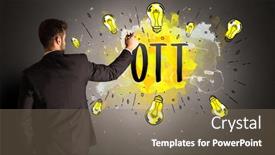  Presentation with new technology - Cool new theme with businessman-drawing-colorful-light-bulb backdrop and a violet colored foreground