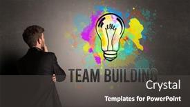  Presentation with team building - Cool new PPT layouts with businessman-drawing-colorful-light-bulb backdrop and a dark gray colored foreground