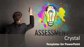  Presentation with assessment business - PPT theme with businessman-drawing-colorful-light-bulb background and a dark gray colored foreground