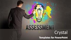  Presentation with assessment business - Presentation theme enhanced with businessman-drawing-colorful-light-bulb background and a dark gray colored foreground