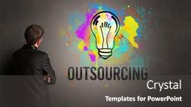  Presentation with outsourcing - Colorful slides enhanced with businessman-drawing-colorful-light-bulb backdrop and a dark gray colored foreground