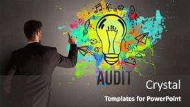  Presentation with audit - Presentation theme consisting of businessman-drawing-colorful-light-bulb background and a dark gray colored foreground
