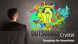  Presentation with business outsourcing - Slide set consisting of businessman-drawing-colorful-light-bulb background and a dark gray colored foreground