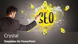  Presentation with new technology - Amazing PPT theme having businessman-drawing-colorful-light-bulb backdrop and a dark gray colored foreground