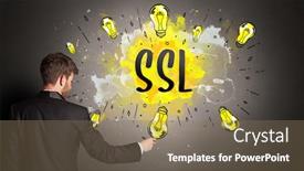  Presentation with new technology - Slide deck consisting of businessman-drawing-colorful-light-bulb background and a violet colored foreground