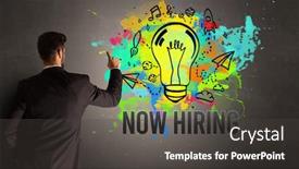  Presentation with hiring - Colorful slides enhanced with businessman-drawing-colorful-light-bulb backdrop and a dark gray colored foreground