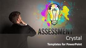  Presentation with assessment business - PPT theme consisting of businessman-drawing-colorful-light-bulb background and a dark gray colored foreground