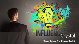  Presentation with light bulb - Presentation design with businessman-drawing-colorful-light-bulb background and a dark gray colored foreground